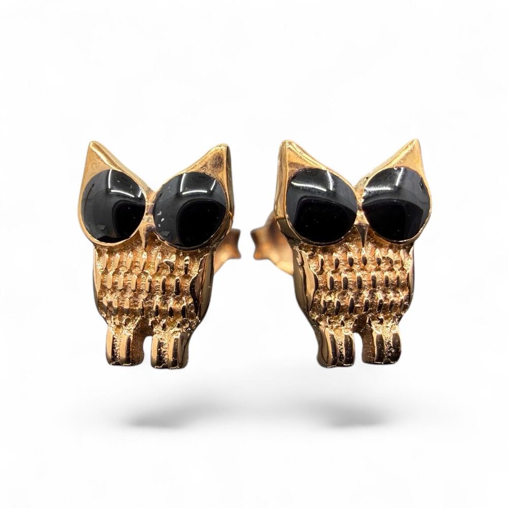 Big Eyed Owl Stud Earrings 925 Sterling Silver Rose Gold Plated Bird Posts